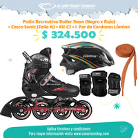 Promo: Roller Team (Negro x Rojo) + Casco Sonic (Talla M) + Kit C2 (Talla: XS / S / M) + 1  Par de Cordones Lúmino