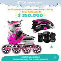 Promo: Patín Speed Bolt Fucsia + Casco Sonic (Talla M) + Kit de Protección C2 (Talla: XS / S / M)
