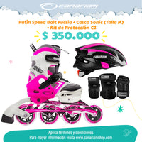 Promo: Patín Speed Bolt Fucsia + Casco Sonic (Talla M) + Kit de Protección C2 (Talla: XS / S / M)