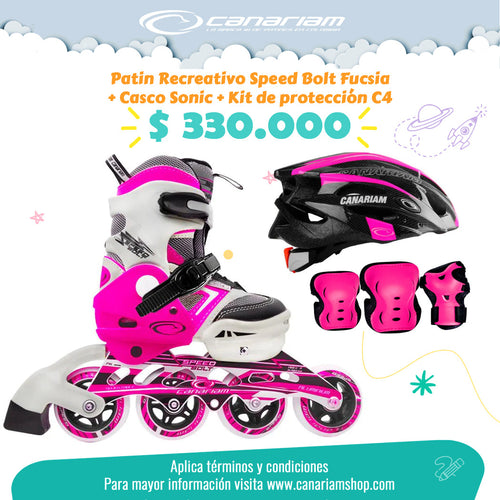 Promo: Patín Speed Bolt Fucsia + Casco Sonic (Talla M) + Kit de Protección C4 (Talla L)