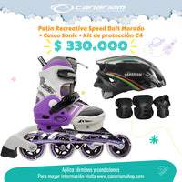 Promo: Patín Speed Bolt Morado + Casco Sonic (Talla M) + Kit de Protección C4 (Talla L)