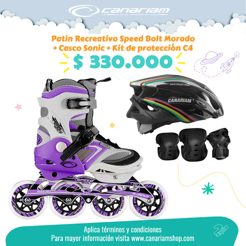Promo: Patín Speed Bolt Morado + Casco Sonic (Talla M) + Kit de Protección C4 (Talla L)