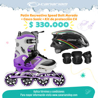 Promo: Patín Speed Bolt Morado + Casco Sonic (Talla M) + Kit de Protección C4 (Talla L)