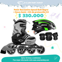 Promo: Patín Speed Bolt Negro + Casco Sonic (Talla S) + Kit de Protección C4 (Talla L)
