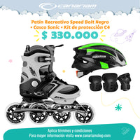 Promo: Patín Speed Bolt Negro + Casco Sonic (Talla S) + Kit de Protección C4 (Talla L)