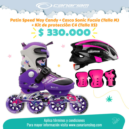 Promo: Patin Speed Way Candy + Casco Sonic (Talla M) + Kit de protección C4 (Talla XS)
